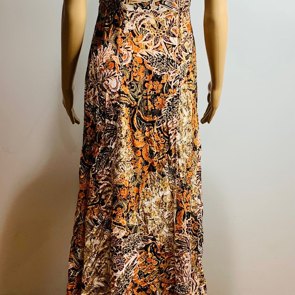 Free People Orange Gold Asymmetrical Sundress Spaghetti Strap - Picture 5 of 9